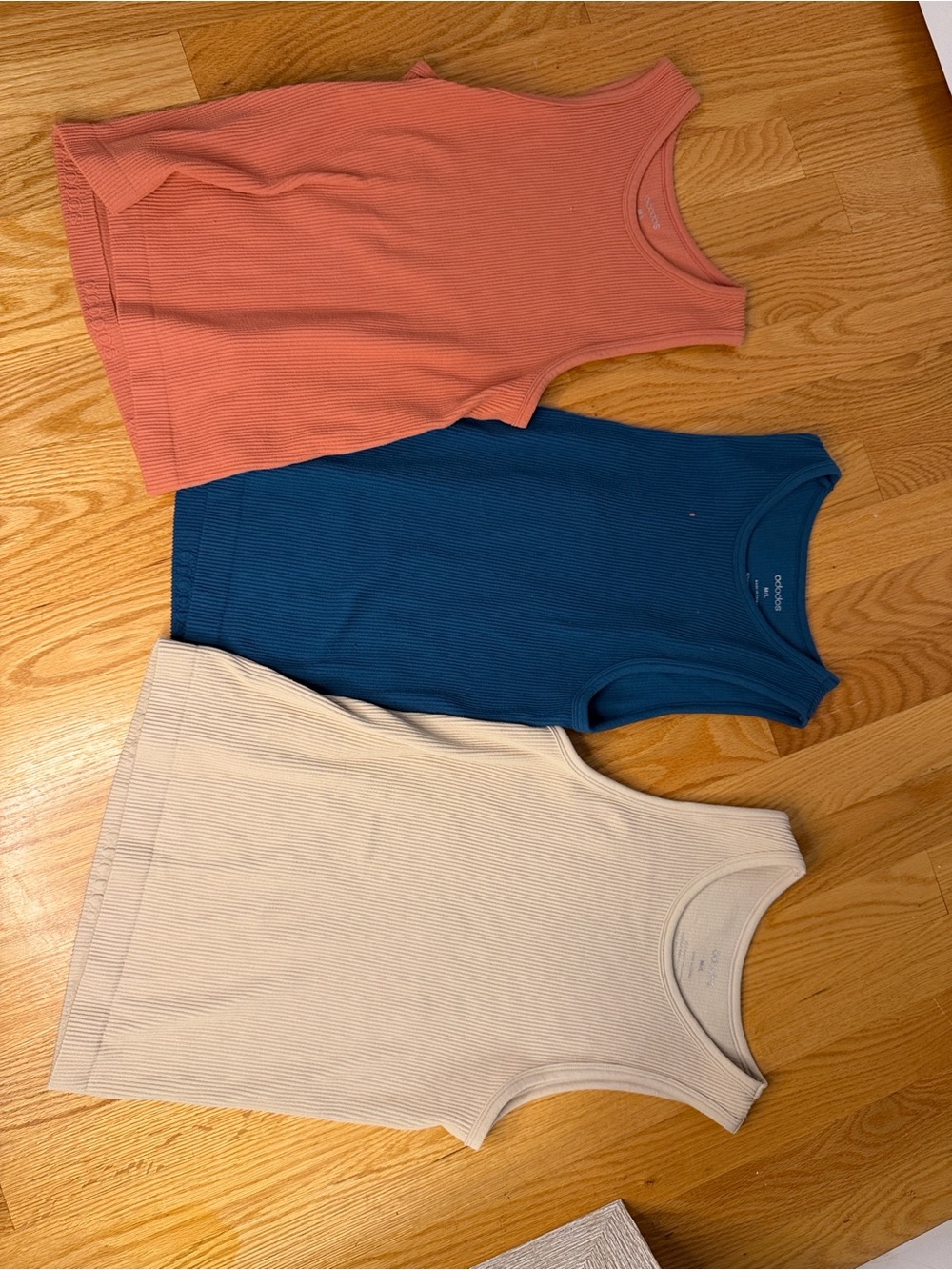 Three-Pack Ribbed Tank Tops - Coral, Teal, Cream